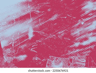 Glitch distorted grunge background . Noise destroyed texture . Trendy defect error shapes . grunge texture . Distressed effect .Vector shapes with a duo tone halftone dots screen print texture.