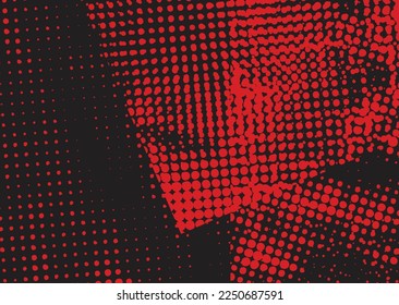 Glitch distorted grunge background . Noise destroyed texture . Trendy defect error shapes . grunge texture . Distressed effect .Vector shapes with a duo tone halftone dots screen print texture.