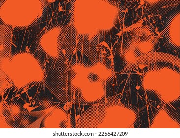 Glitch distorted grunge background . Noise destroyed texture . Trendy defect error shapes . grunge texture . Distressed effect .Vector shapes with a duo tone halftone dots screen print texture.
