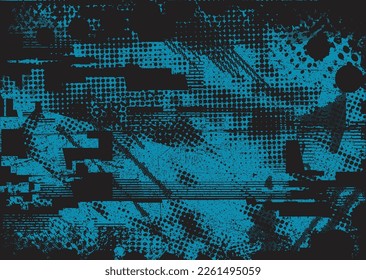 Glitch distorted grunge background . Noise destroyed texture . Trendy defect error shapes . grunge texture . Distressed effect .Vector shapes with a duo tone halftone dots screen print texture.