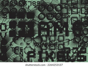Fondo de fondo de grieta distorsionado. El ruido destruyó la textura. Formas de error de defecto de moda . textura gruesa. Efecto perturbado .Formas vectoras con un tono de dos puntos de semitono textura de impresión de pantalla.