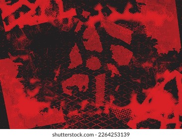 Glitch distorted grunge background . Noise destroyed texture . Trendy defect error shapes . grunge texture . Distressed effect .Vector shapes with a duo tone halftone dots screen print texture.