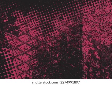 Glitch distorted grunge background . Noise destroyed texture . Trendy defect error shapes . grunge texture . Distressed effect .Vector shapes with a duo tone halftone dots screen print texture.
