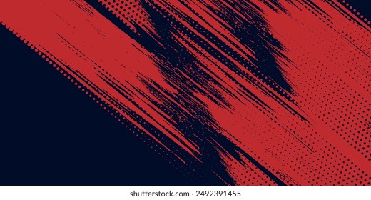 Glitch distorted grunge background. Noise destroyed texture. Red halftone dots blue color pattern gradient grunge texture background.