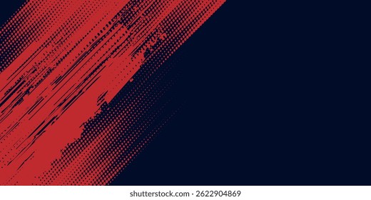 Glitch distorted grunge background. Noise destroyed texture. Red halftone dots blue color pattern gradient grunge texture background.