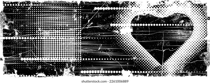 Glitch distorted grunge collage  . Noise destroyed texture . Trendy defect error shapes . Overlay grunge texture . Distressed effect .Vector shapes with a halftone dots screen print texture.