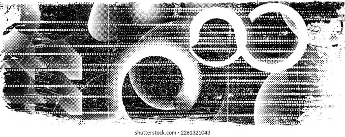 Collage de grifo distorsionado con brillo. El ruido destruyó la textura. Formas de error de defecto de moda . Textura de fondo. Efecto perturbado .Formas vectoras con una textura de impresión de pantalla de puntos de medio tono.