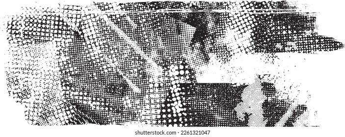 Glitch-verdrehte Grunge-Collage . Rauschen zerstörte Textur. Trendy Defaultformen . Overlay Grunge Textur . Distressed effect .Vector formt mit einer Siebdrucktextur mit Halbton-Punkten.