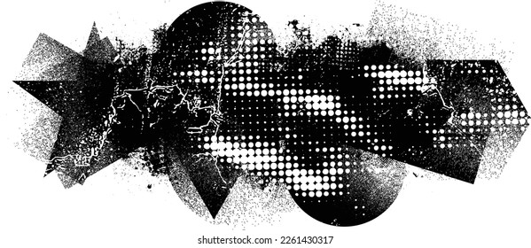 Glitch distorted grunge collage  . Noise destroyed texture . Trendy defect error shapes . Overlay grunge texture . Distressed effect .Vector shapes with a halftone dots screen print texture.