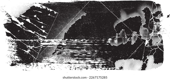 Collage de grifo distorsionado con brillo. El ruido destruyó la textura. Formas de error de defecto de moda . Textura de fondo. Efecto perturbado .Formas vectoras con una textura de impresión de pantalla de puntos de medio tono.
