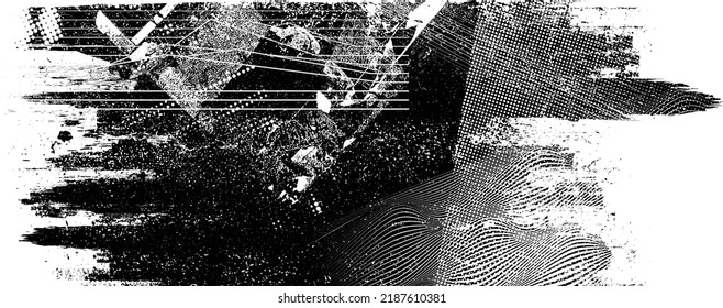 Capa de grifo distorsionada con destello. El ruido destruyó la textura. Formas de error de defecto de moda . Textura de fondo. Efecto perturbado .Formas vectoras con una textura de impresión de pantalla de puntos de medio tono.