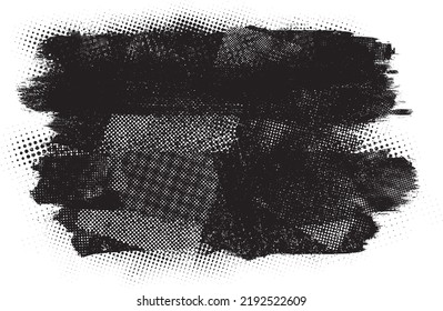 Éclabousser le calque grunge déformé. Texture détruite par le bruit. Formes d'erreur de défaut tendance . Recouvrir la texture grunge. Effet dévêtu .Formes vectorielles avec texture d'impression à mi-teinte à l'écran.