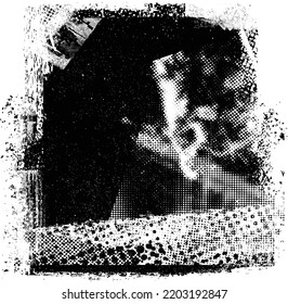 Glitch distorted grunge layer  . Noise destroyed texture . Trendy defect error shapes . Overlay grunge texture . Distressed effect .Vector shapes with a halftone dots screen print texture.