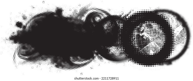 Glitch distorted grunge layer  . Noise destroyed texture . Trendy defect error shapes . Overlay grunge texture . Distressed effect .Vector shapes with a halftone dots screen print texture.