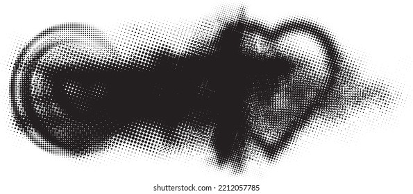 Glitch distorted grunge layer  . Noise destroyed texture . Trendy defect error shapes . Overlay grunge texture . Distressed effect .Vector shapes with a halftone dots screen print texture.