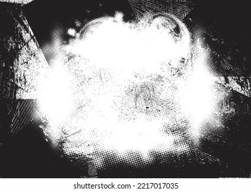 Glitch distorted grunge layer  . Noise destroyed texture . Trendy defect error shapes . Overlay grunge texture . Distressed effect .Vector shapes with a halftone dots screen print texture.