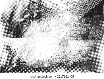 Glitch distorted grunge layer  . Noise destroyed texture . Trendy defect error shapes . Overlay grunge texture . Distressed effect .Vector shapes with a halftone dots screen print texture.