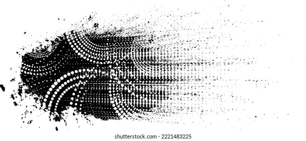 Glitch distorted grunge layer  . Noise destroyed texture . Trendy defect error shapes . Overlay grunge texture . Distressed effect .Vector shapes with a halftone dots screen print texture.