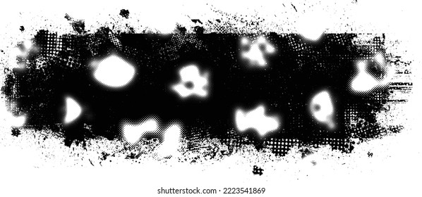 Glitch distorted grunge layer  . Noise destroyed texture . Trendy defect error shapes . Overlay grunge texture . Distressed effect .Vector shapes with a halftone dots screen print texture.