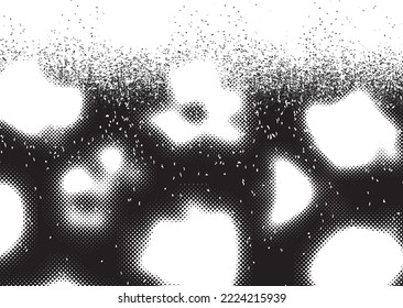 Glitch distorted grunge layer  . Noise destroyed texture . Trendy defect error shapes . Overlay grunge texture . Distressed effect .Vector shapes with a halftone dots screen print texture.