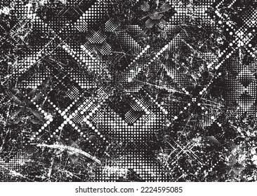 Capa de grifo distorsionada con destello. Textura rayada de ruido. Formas texturadas de moda. Textura de fondo. Efecto perturbado .Formas vectoras con puntos y arañazos de medio tono. textura de impresión de pantalla.