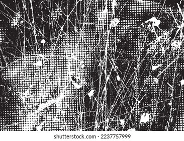 Glitch distorted grunge layer  . Noise scratched texture . Trendy textured shapes . Overlay grunge texture . Distressed effect .Vector shapes with a halftone dots and scratches. Screen print texture.