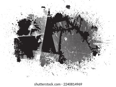 Glitch distorted grunge layer  . Noise destroyed texture . Trendy defect error shapes . Overlay grunge texture . Distressed effect .Vector shapes with a halftone dots screen print texture.