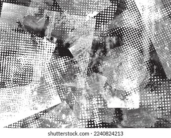 Glitch distorted grunge layer  . Noise destroyed texture . Trendy defect error shapes . Overlay grunge texture . Distressed effect .Vector shapes with a halftone dots screen print texture.