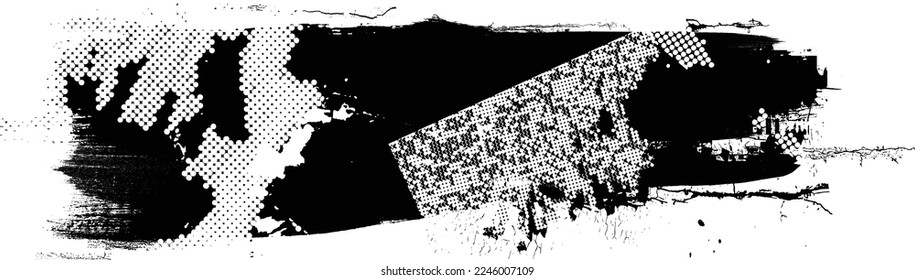 Glitch distorted grunge layer  . Noise destroyed texture . Trendy defect error shapes . Overlay grunge texture . Distressed effect .Vector shapes with a halftone dots screen print texture.