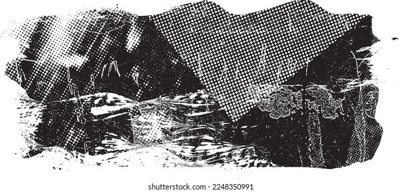 Capa de grifo distorsionada con destello. El ruido destruyó la textura. Formas de error de defecto de moda . Textura de fondo. Efecto perturbado .Formas vectoras con una textura de impresión de pantalla de puntos de medio tono.