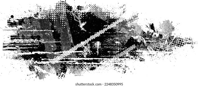 Glitch distorted grunge layer  . Noise destroyed texture . Trendy defect error shapes . Overlay grunge texture . Distressed effect .Vector shapes with a halftone dots screen print texture.