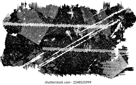Glitch distorted grunge layer  . Noise destroyed texture . Trendy defect error shapes . Overlay grunge texture . Distressed effect .Vector shapes with a halftone dots screen print texture.