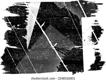 Glitch distorted grunge layer  . Noise destroyed texture . Trendy defect error shapes . Overlay grunge texture . Distressed effect .Vector shapes with a halftone dots screen print texture.
