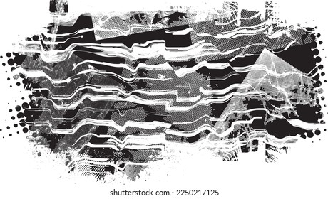 Capa de grifo distorsionada con destello. El ruido destruyó la textura. Formas de error de defecto de moda . Textura de fondo. Efecto perturbado .Formas vectoras con una textura de impresión de pantalla de puntos de medio tono.