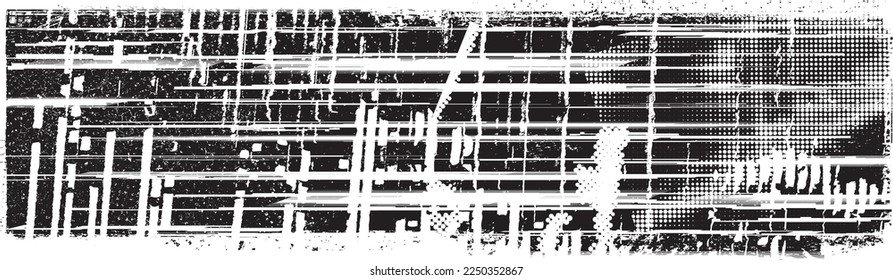 Glitch distorted grunge layer  . Noise destroyed texture . Trendy defect error shapes . Overlay grunge texture . Distressed effect .Vector shapes with a halftone dots screen print texture.