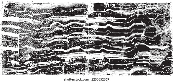 Glitch distorted grunge layer  . Noise destroyed texture . Trendy defect error shapes . Overlay grunge texture . Distressed effect .Vector shapes with a halftone dots screen print texture.