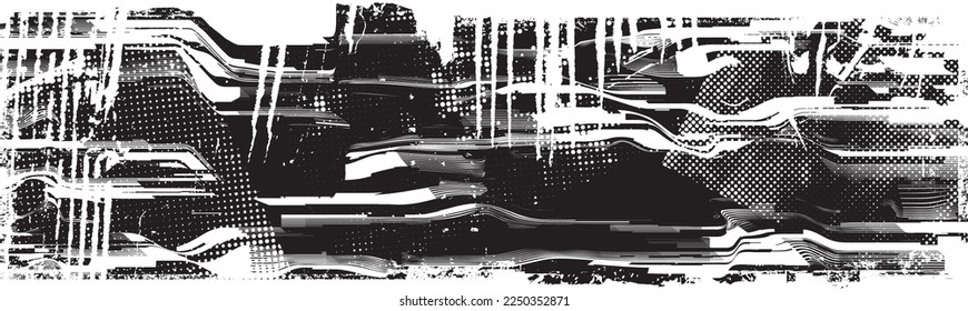 Glitch verzerrte Grunge-Schicht . Rauschen zerstörte Textur. Trendy Defaultformen . Overlay Grunge Textur . Distressed effect .Vector formt mit einer Siebdrucktextur mit Halbton-Punkten.