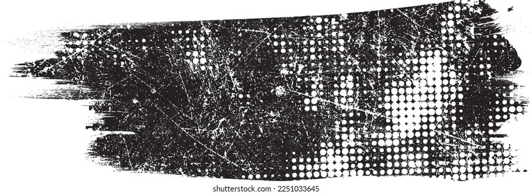 Glitch distorted grunge layer . Noise destroyed texture . Trendy defect error shapes . Overlay grunge texture . Distressed effect .Vector shapes with a halftone dots screen print texture.
