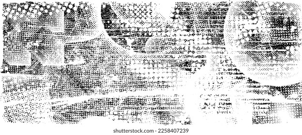 Glitch distorted grunge layer  . Noise destroyed texture . Trendy defect error shapes . Overlay grunge texture . Distressed effect .Vector shapes with a halftone dots screen print texture.