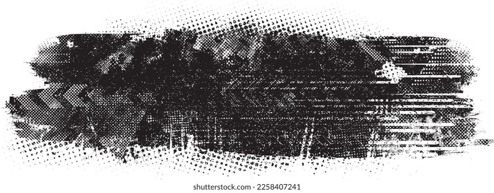 Glitch distorted grunge layer  . Noise destroyed texture . Trendy defect error shapes . Overlay grunge texture . Distressed effect .Vector shapes with a halftone dots screen print texture.