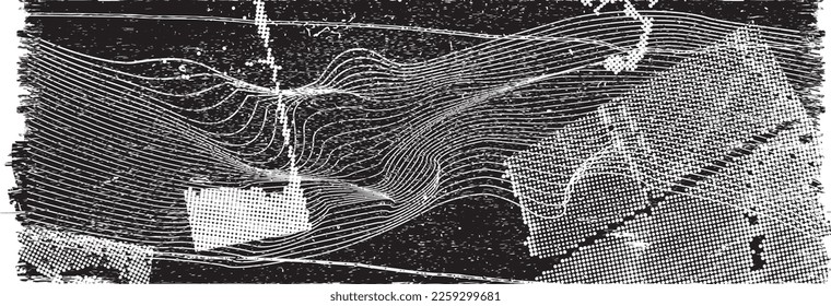 Glitch distorted grunge layer  . Noise destroyed texture . Trendy defect error shapes . Overlay grunge texture . Distressed effect .Vector shapes with a halftone dots screen print texture.