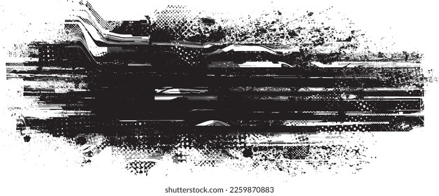 Capa de grifo distorsionada con destello. El ruido destruyó la textura. Formas de error de defecto de moda . Textura de fondo. Efecto perturbado .Formas vectoras con una textura de impresión de pantalla de puntos de medio tono.