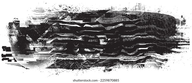 Glitch verzerrte Grunge-Schicht . Rauschen zerstörte Textur. Trendy Defaultformen . Overlay Grunge Textur . Distressed effect .Vector formt mit einer Siebdrucktextur mit Halbton-Punkten.