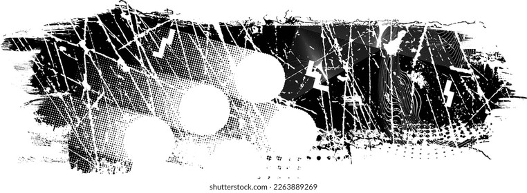 Glitch distorted grunge layer  . Noise destroyed texture . Trendy defect error shapes . Overlay grunge texture . Distressed effect .Vector shapes with a halftone dots screen print texture.