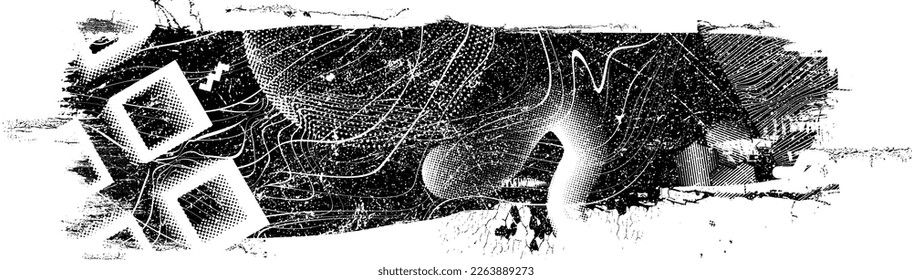 Glitch distorted grunge layer  . Noise destroyed texture . Trendy defect error shapes . Overlay grunge texture . Distressed effect .Vector shapes with a halftone dots screen print texture.