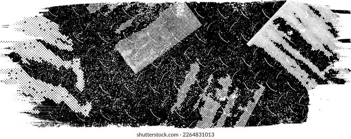 Glitch distorted grunge layer  . Noise destroyed texture . Trendy defect error shapes . Overlay grunge texture . Distressed effect .Vector shapes with a halftone dots screen print texture.