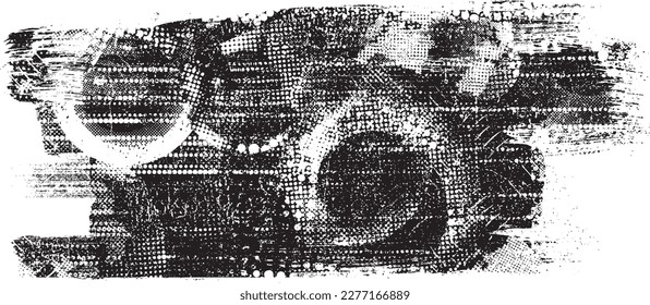Glitch distorted grunge layer  . Noise destroyed texture . Trendy defect error shapes . Overlay grunge texture . Distressed effect .Vector shapes with a halftone dots screen print texture.