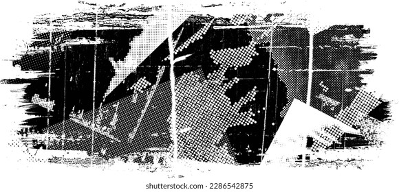 Glitch distorted grunge layer  . Noise destroyed texture . Trendy defect error shapes . Overlay grunge texture . Distressed effect .Vector shapes with a halftone dots screen print texture.