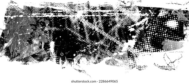 Glitch distorted grunge layer  . Noise destroyed texture . Trendy defect error shapes . Overlay grunge texture . Distressed effect .Vector shapes with a halftone dots screen print texture.