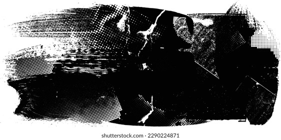Glitch distorted grunge layer  . Noise destroyed texture . Trendy defect error shapes . Overlay grunge texture . Distressed effect .Vector shapes with a halftone dots screen print texture.